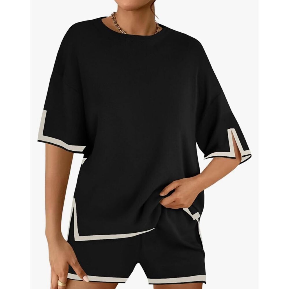 NEW Black Knit Sweater Short Sleeve Pullover L